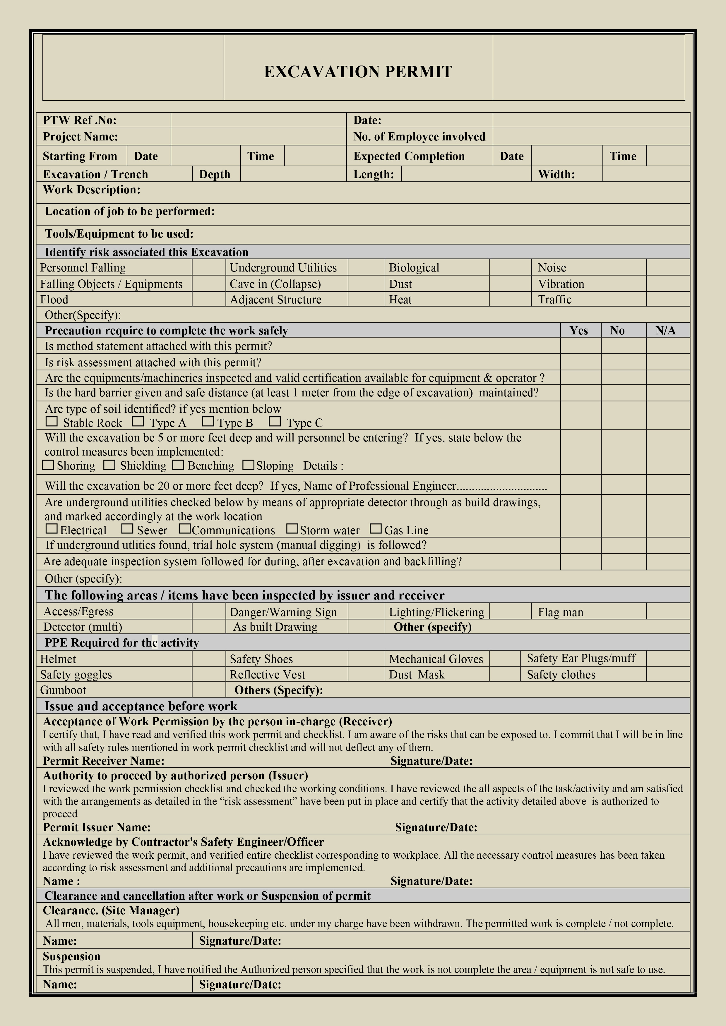 Excavation work permit